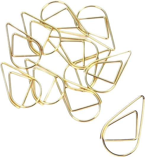 100 Pcs Small Golden Paperclips Stainless Steel Waterdrop Shaped Paperclips Bookmarks Paper Clips Clamps for Memo Paper Photo 15 * 25mm (gold)...