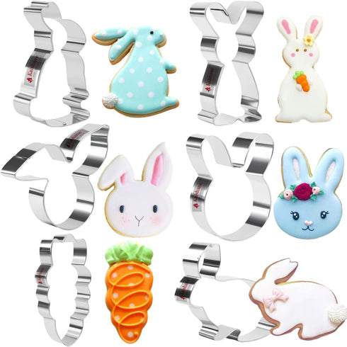 Easter Cookie Cutters Set - rabbit, Bunny, Carrot, Rabbit Face Shapes Biscuit Cutters 6 Pieces Stainless Steel...