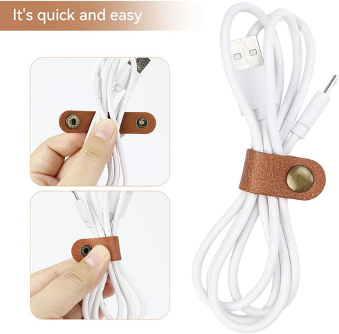 5 Pieces PU Leather Cord Organizer Reusable Cable Organizer Cord Keeper for Cable Straps,wrap Headphone,Earbud case,Headset (Brown)...