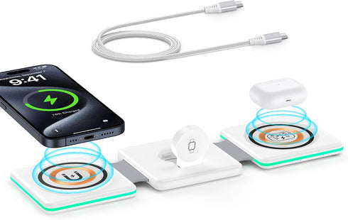 15W Fast Wireless Charging Station MagSafe Charger for iPhone 15/15 Pro/15 Pro Max/14/13/Mini/12 Pro Max, iWatch 9/8/7/6/5/4/3/2/SE/Ultra 2, AirPo...