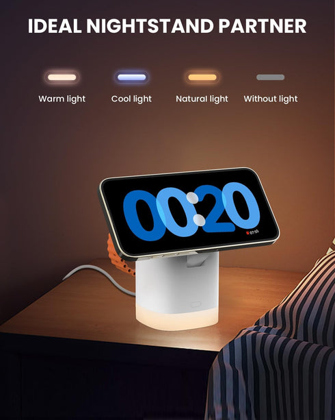 JoyGeek 3-in-1 Charger Stand for Magsafe: Foldable Wireless Charging Station with Night Lights - Magnetic Charger Dock for iPhone 15/14/13/12 Pro/...