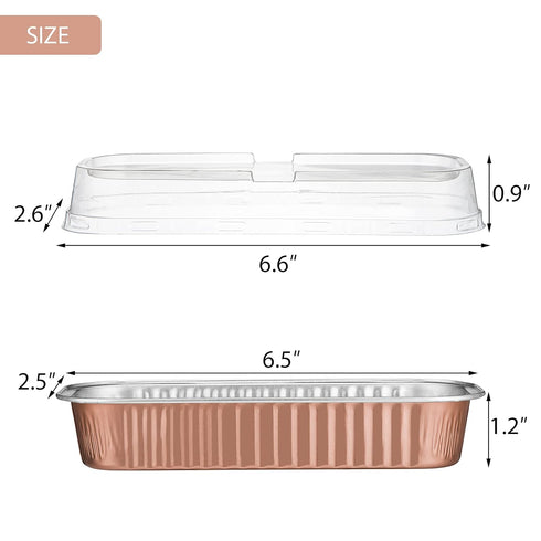 EUSOAR Disposable Aluminum Ramekins, 25pcs 6.8oz 6.5"x2.5"x1.2" Foil Baking Cups Pan with Lids?Rectangle Cupcake Containers Wrappers, Dessert Chee...