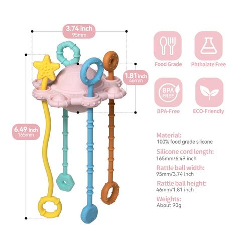 Montesorri-Toys - Pull String Toys for Baby - Made of 100% Food Grade Silicone with Built-in Rattle Function and Easy to Clean Design (Pink)...