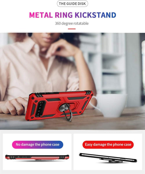 Military Grade Drop Impact for Samsung Galaxy S10 Plus Case 360 Metal Rotating Ring Kickstand Holder Built-in Magnetic Car Mount Armor Shockproof ...