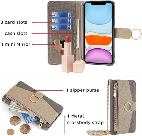 Asuwish Phone Case for iPhone 11 6.1 Wallet Cover with Screen Protector and Mirror Flip Cover Ring Card Holder Crossbody Strap Stand Cell iphone11...