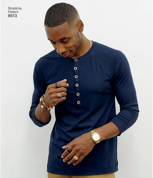 Simplicity US8613A Men's Knit Long Short Sleeve Shirt Patterns by Mimi G Style, Sizes XS-M, White...