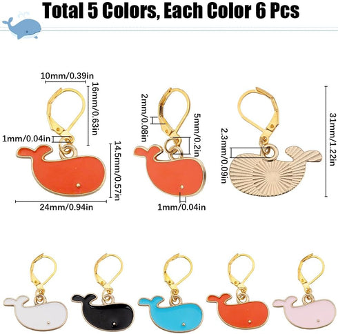 SUNNYCLUE 1 Box 30Pcs 5 Colors Cute Stitch Marker Knitting Crochet Markers Enamel Whale Planner Charms Removable Leverback Locking Knit Markers fo...