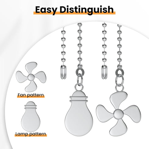 Ceiling Fan Pull Chain Extender, 2 Pcs 12 Inches Long Ceiling Fan Pull Chain Extension Pendant Ornament Set with Connector for Ceiling Fan and Lig...