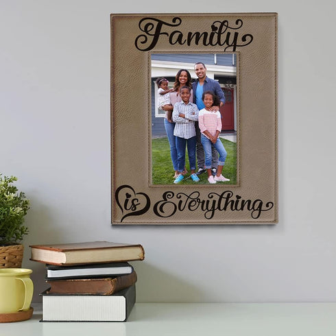KATE POSH Family is Everything Engraved Leather Picture Frame (5x7-Vertical)...
