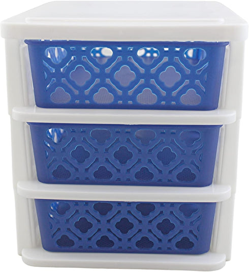 3 Drawer Basket Weave Mini Plastic Organizer Makeup HBA Cosmetics Arts & Crafts Desktop Stationary (Blue)...