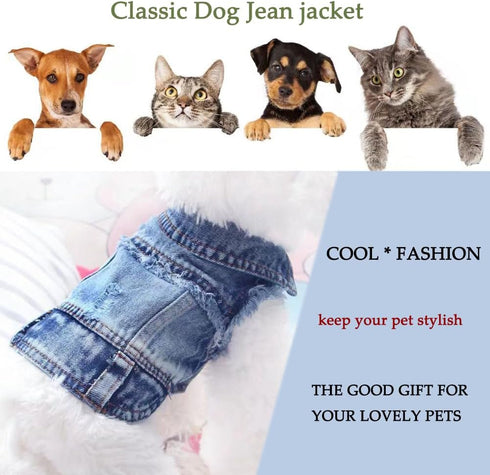 Cute Dog Jean Jacket, Cool Blue Pet Denim Coat Costume, Fashion Dog Puppy Clothes T-Shirt, Classic Soft Lapel Vests Comfort Pets Apparel for Small...