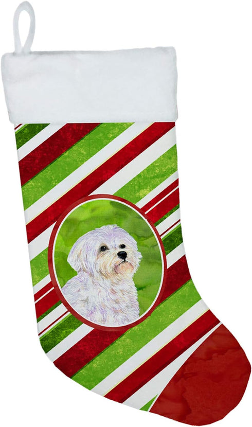 Caroline's Treasures SS4550-CS Maltese Candy Cane Holiday Christmas Christmas Stocking Fireplace Hanging Stockings Christmas Season Party Decor Fa...