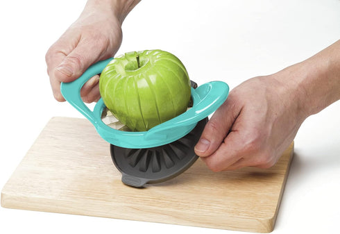 PrepWorks by Progressive Dishwasher Safe 16-Slice Thin Apple Slicer and Corer with Attached Safety Cover (Turquoise)...