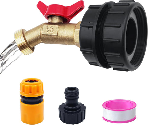 IBC Tote Adapter 2.44" IBC Tote Fittings 275-330 Gallon IBC Tote to Garden Hose Adapter, Brass Hose Faucet Valve+ Garden Hose Quick Connector+ Pla...