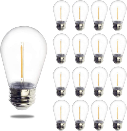 Jslinter S14 1W Outdoor String Lights Bulbs LED, Shatterproof & Waterproof, 2200K Warm White, 11W Equivalent, E26 Base, Edison Vintage Style Repla...