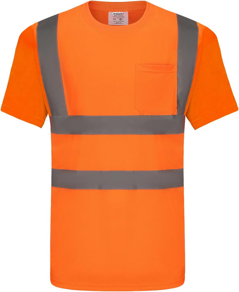 High Visibility Shirts Quick Dry Safety T Shirts with 4 Reflective Strips and Pocket Short Sleeve Mesh Hi Vis Construction Work Class 2 Shirt for ...