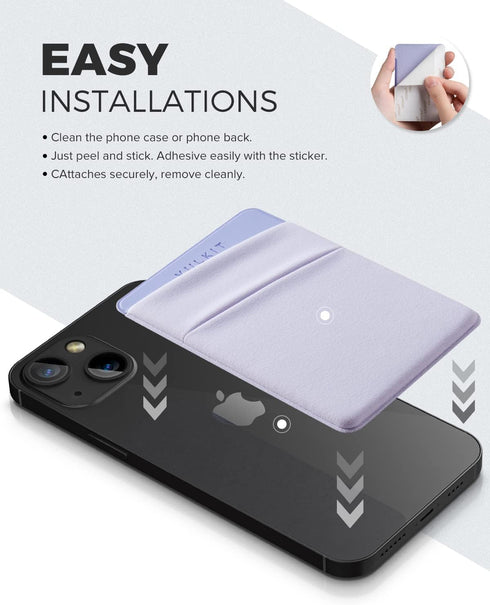VULKIT Phone Card Holder Slim Elastic Adhesive Phone Wallet Credit Card Sleeves Sticker for Back of Smartphone(Lilac)...