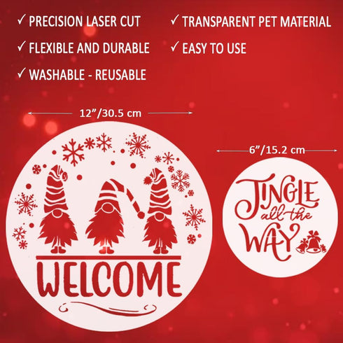Christmas Stencils for Painting on Wood 12 Inch & 6 Inch - Large Round Holiday Stencils for Crafts Reusable for Signs, Canvas, Fabric & More – Gri...