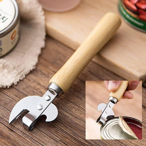 Stainless Steel Kitchen Utensil Multifunctional Lid Remov-e Side Cut Manual Can Opener with Wood Handle...