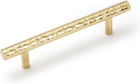 2-Pack Solid Brass Kitchen Cabinet Pulls, Gold Modern T-Bar Handles, 3-3/4-Inch Hole Center Hammered Handles for Dresser Drawer Cupboard, 5-9/16 I...