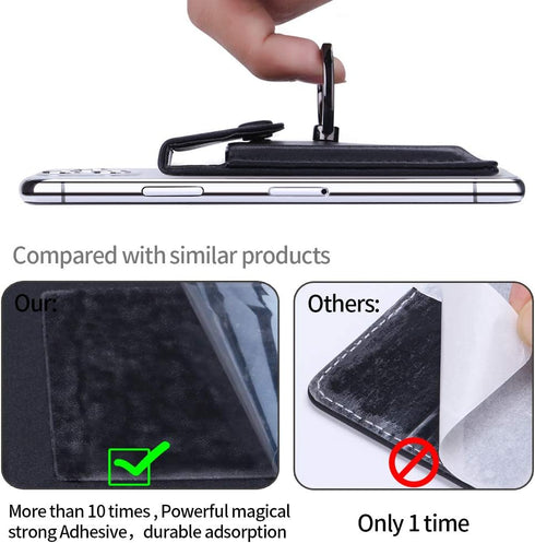 Ring Stand Stick on Wallet Cell Phone Slim Leather Wallet Stick on Wallet Credit Card RFID Blocking Sleeve Black...