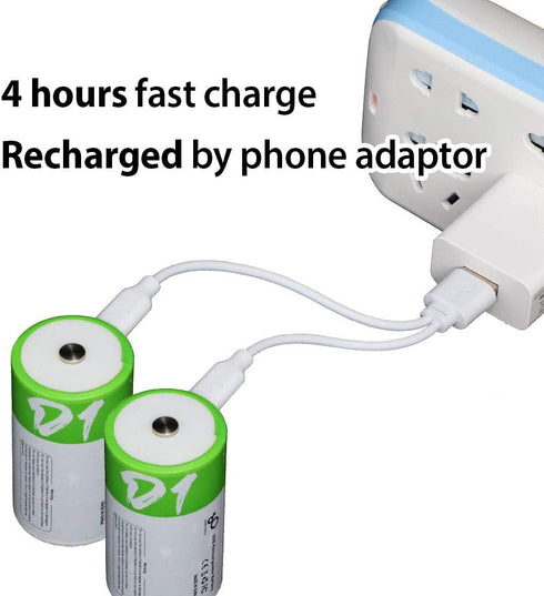 Rechargeable D Batteries 1.5V 12000mWh USB Lithium ion Rechargeable D Battery with USB Type C Charging Cable, High Capacity Fast Charge, 1200 Cycl...