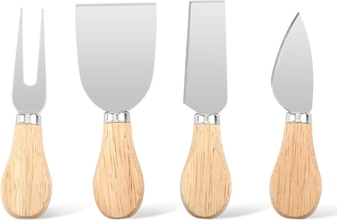 4 PCS Cheese Knife Set for Charcuterie Board, Wood Handle Stainless Steel Cheese Slicer & Cutter Utensils with Mini Knife, Butter Knife, Fork...