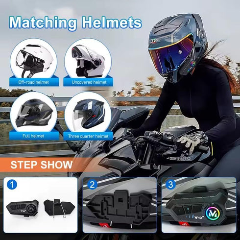 Y102X Helmet Talk Motorcycle Helmet Headset, Wireless Helmet Intercom for 2 People to Talk, with CVC Noise Reduction Music Control Response, Bluet...