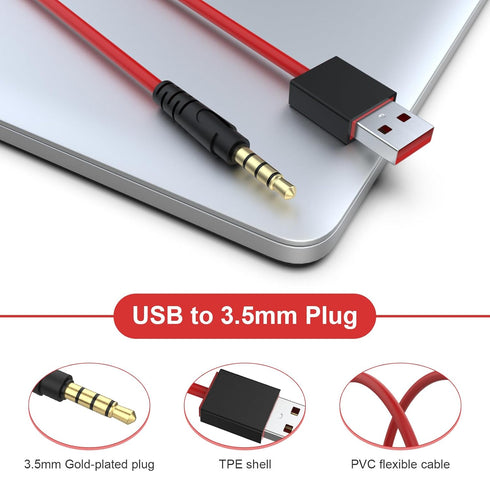 USB to 3.5mm Headphones Charging Cable Cord Compatible with Beats by Dr Dre Solo Studio Wireless Headphones, MP3 Player, iPod Shuffle, Speakers, V...