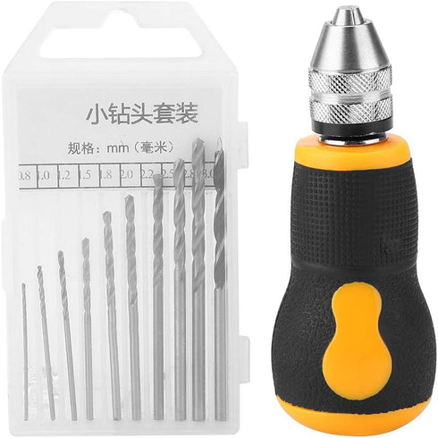 Micro Mini Hand Drill, Portable Hand Drill Tool Set with 10 Drill Bits 0.8-3.0mm Precision Pin Vise Woodworking Hand Drill for Model Jewelry Walnu...