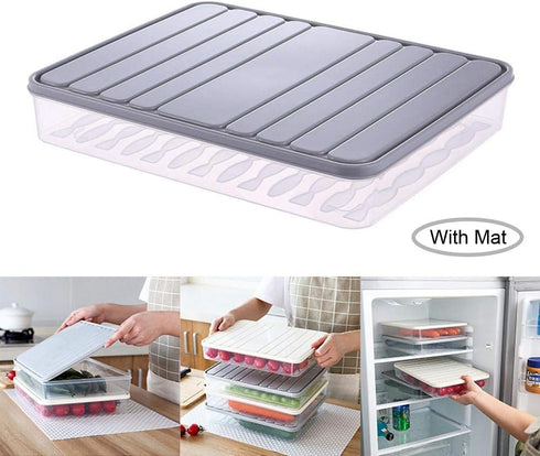 Food Storage Bin Vegetable Organizer with Lid Clear Fridge Crisper Keep Food Fresh BPA Free Kitchen Organizer Bins (Grey-L-SIZE with MAT)...