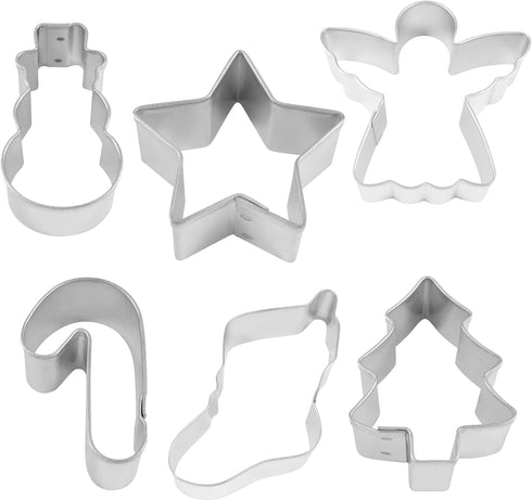 R&M International Mini Christmas Cookie Cutters, Snowman, Stocking, Star, Candy Cane, Tree, Angel, 6-Piece Set...