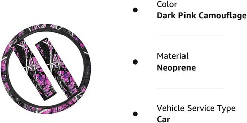 Non-Slip Neoprene Steering Wheel Cover for Women Girls Pink Camo Steering Wheel Protector 3 Packs Steering Accessories Set with Seat Belt Shoulder...