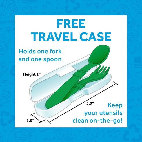 Re-Play Made in USA Toddler Forks and Spoons, Pack of 12 With Carrying Case - 6 Kids Forks with Rounded Tips and 6 Deep Scoop Toddler Spoons - 0.2...