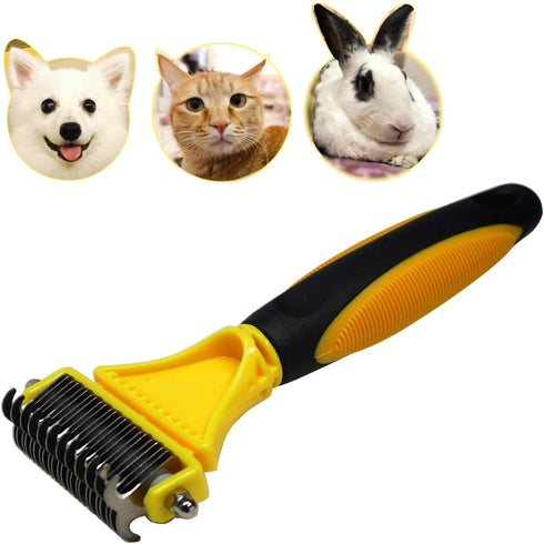 Pet Dematting Comb - 2 Sided Undercoat Rake for Cats & Dogs - Safe Grooming Tool for Easy Mats & Tangles Removing - Medium and Long Haired Cats Do...