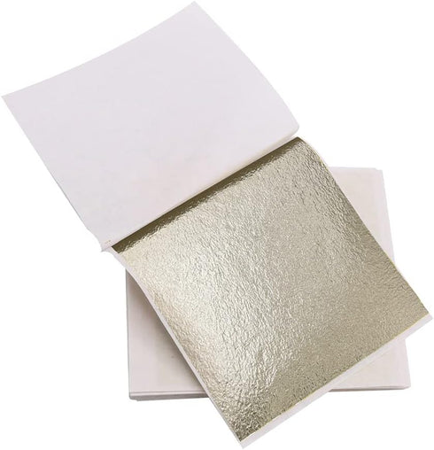 KINNO 100 Sheets Gold Leaf Sheets - KINNO Antique Silver Foil Paper Multipurpose for Home, Wall, Frame, Ceiling, Furniture Decoration, 3.15 by 3.3...