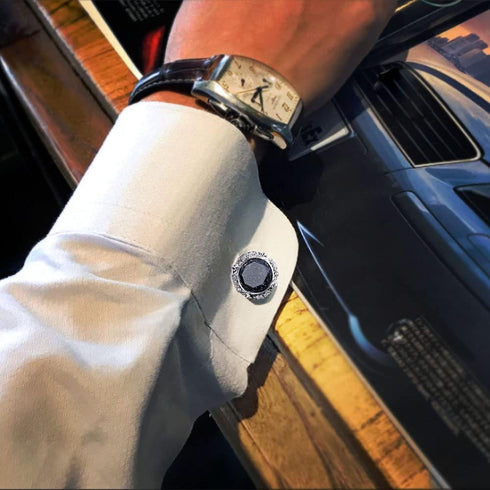 Round Galaxy Cufflinks Set, 2Pcs Dark Blue Cufflinks Set with gift box and greeting card for men...