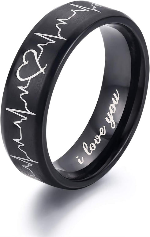 LAVUMO Heartbeat Rings for Couples I Love You Matching Promise Rings Wedding Bands Sets for Him and Her with Box Stainless Steel Comfort Fit...