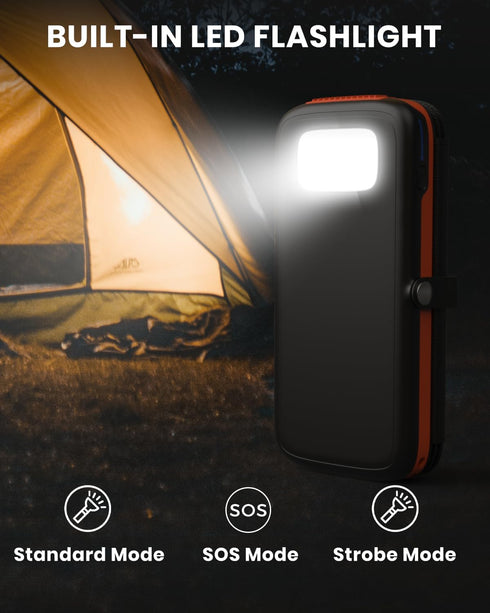 Hiluckey Solar Power Bank 10000mAh Built in 4 Panels 15W Fast Charging Solar Charger Outdoor Extenal Battery Pack for iPhone 15/15 Plus/15 Pro/15 ...