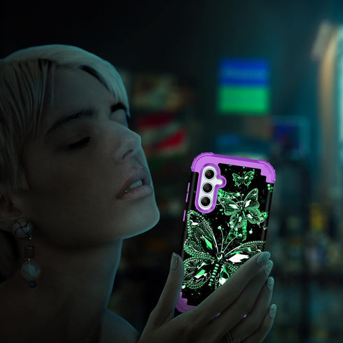 Miqala for Galaxy A55 5G/A35 5G Case,Glow in The Dark Three Layer Heavy Duty Shockproof Full Protection Hard Plastic Bumper+Soft Silicone Protecti...