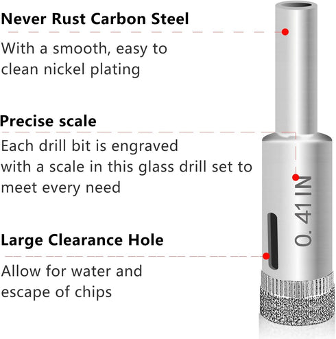 Glass Drill Bit Set, 5 pcs Diamond Drill Bits Hole Saw Bottle Extractor Remover Tool for Glass Marble Granite Fiberglass Ceramic Tile 3?8in 0.4IN ...