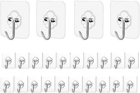 Adhesive Hooks Kitchen Wall Hooks - 24 Packs Heavy Duty 33lb(Max) Nail Free Sticky Hangers with Stainless Hooks Waterproof and Oilproof Reusable U...