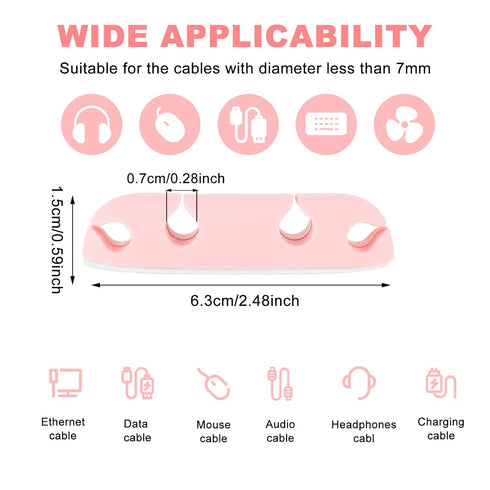 3PCS Cable Clips Cord Wire Organizer Electrical Cable Management Holders 4 Hole Silicone Cable Harness USB Charging Accessory Cute Cable Holder fo...