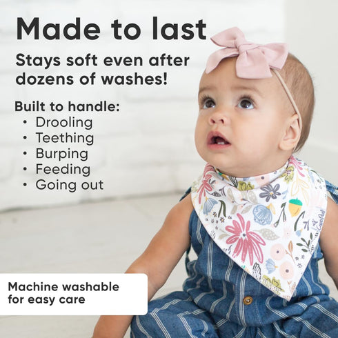 Copper Pearl 4 Pack Soft Cotton Baby Bibs for Drooling and Teething, Absorbent Drool Bibs for Baby Girl and Boy, Adjustable to Fit Newborns to Tod...