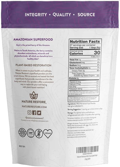 Nature Restore Wild Harvested Acai Berry Powder, 8 Ounces, Non GMO, Gluten Free, Brazilian Wild Grown...
