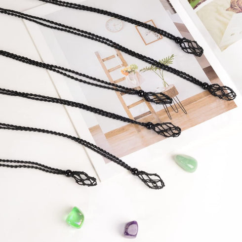 Anjiucc 18 Pieces Black Necklace Cord Empty Stone Holder Empty Necklace Holder Adjustable Cord Cage for DIY Jewelry Making Accessories...