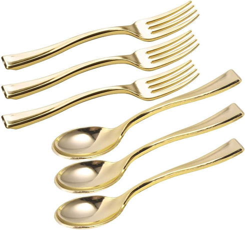 48Pcs 98mm Plastic Spoons and Forks Small Disposable Cake Ice Cream Dessert Spoons Forks Utensils for Catering Events, Restaurants, Home Parties ,...