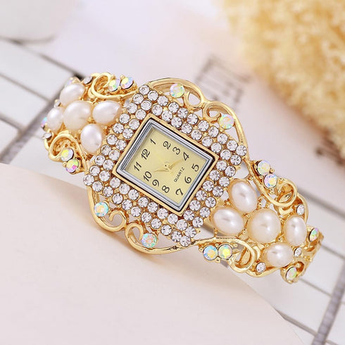 Weicam Women Bracelet Square Dial Quartz Bangle Wrist Watch Lady Diamond Pearl Jewelry Watches Gold Color...