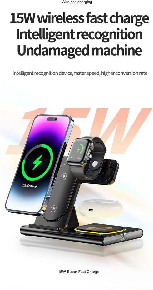 Wireless Charger 3-in-1 Fast Charging Stand Foldable Portable Travel Multi-Device Charging Station for iPhone 14 13 12 11 Pro Max Samsung Series A...