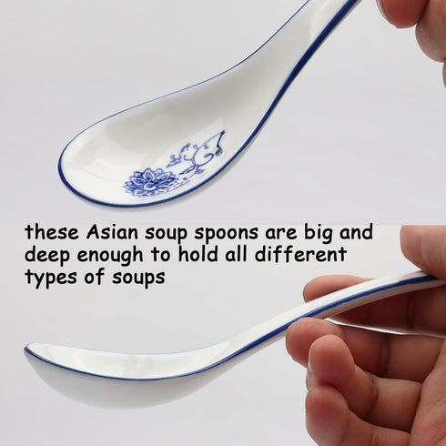 Soup Spoons Ceramic Ramen Spoons Set of 6 Asian Soup Spoons Japanese Soup dumpling Spoon for Ramen Pho Wonton Dumpling Noodles (6pcs)...